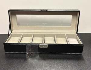 6-Slot PU Leather Watch Box Organizer with Glass Window and Lock